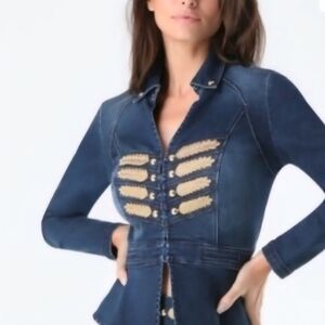 bebe Blue Denim Jacket with Gold Accents